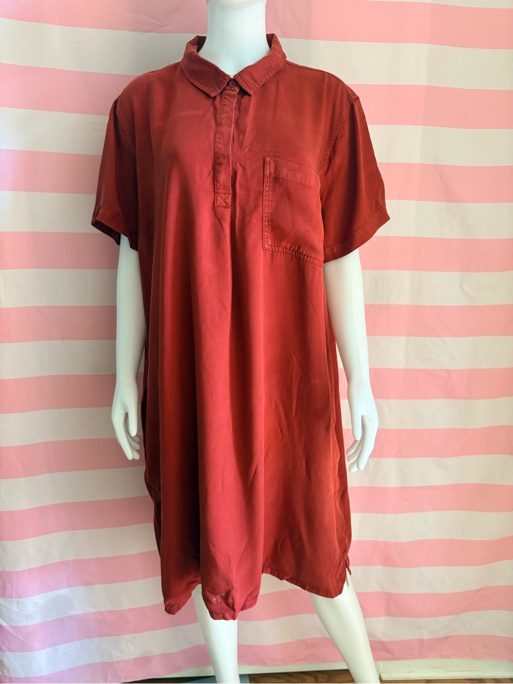 Gap Womens Tencel Shirt Dress Short Sleeve Button Front Rust XXL NWT